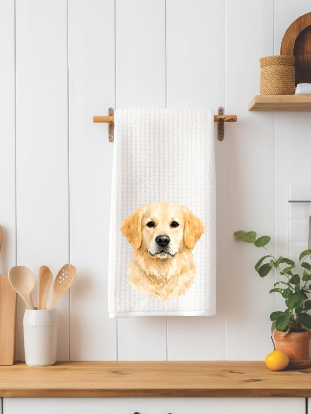 Golden Retriever Dog Waffle Weave Decorative Kitchen Tea Towel